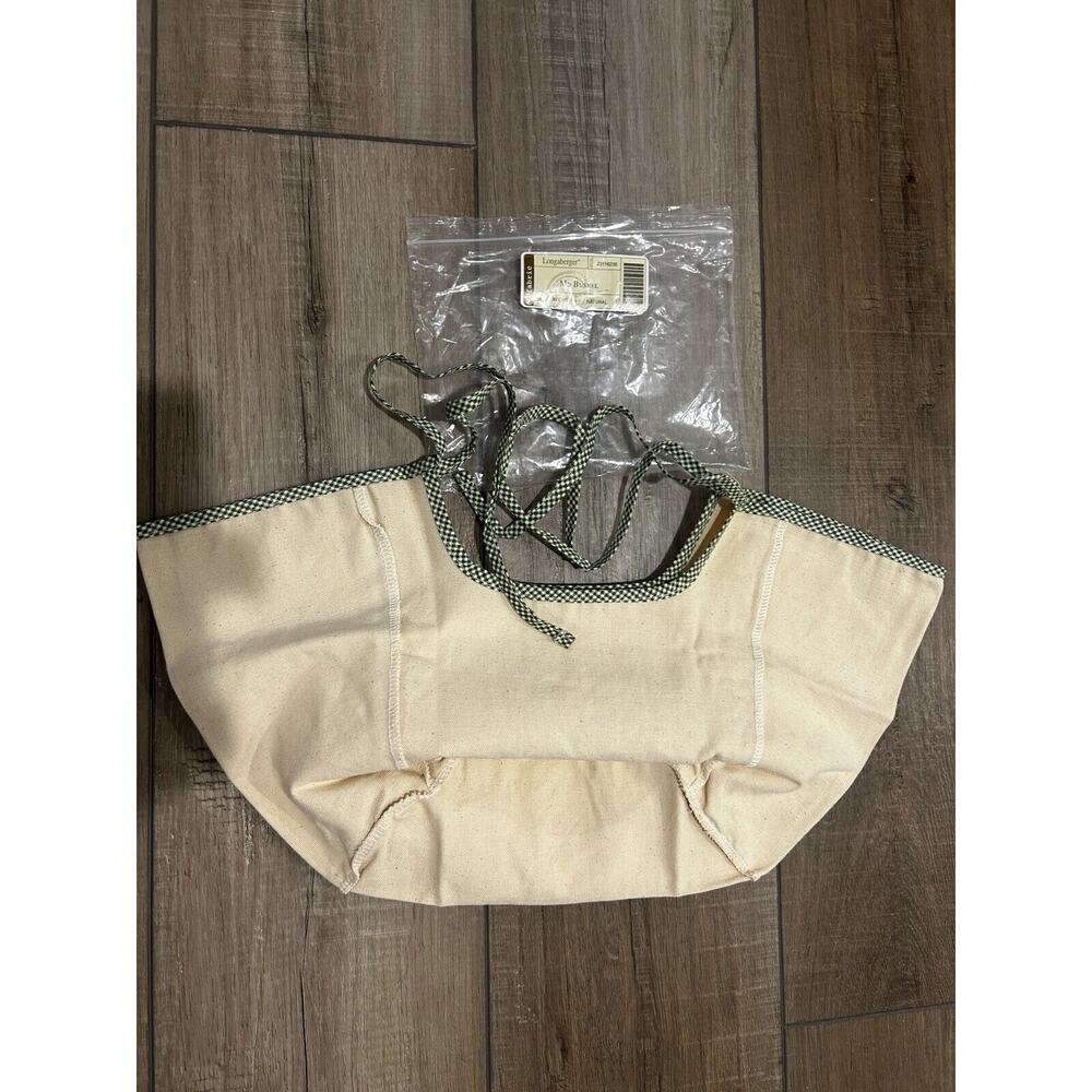 Longaberger Medium Bushel Basket Liner Natural Fabric NEW Green gingham trim HTF